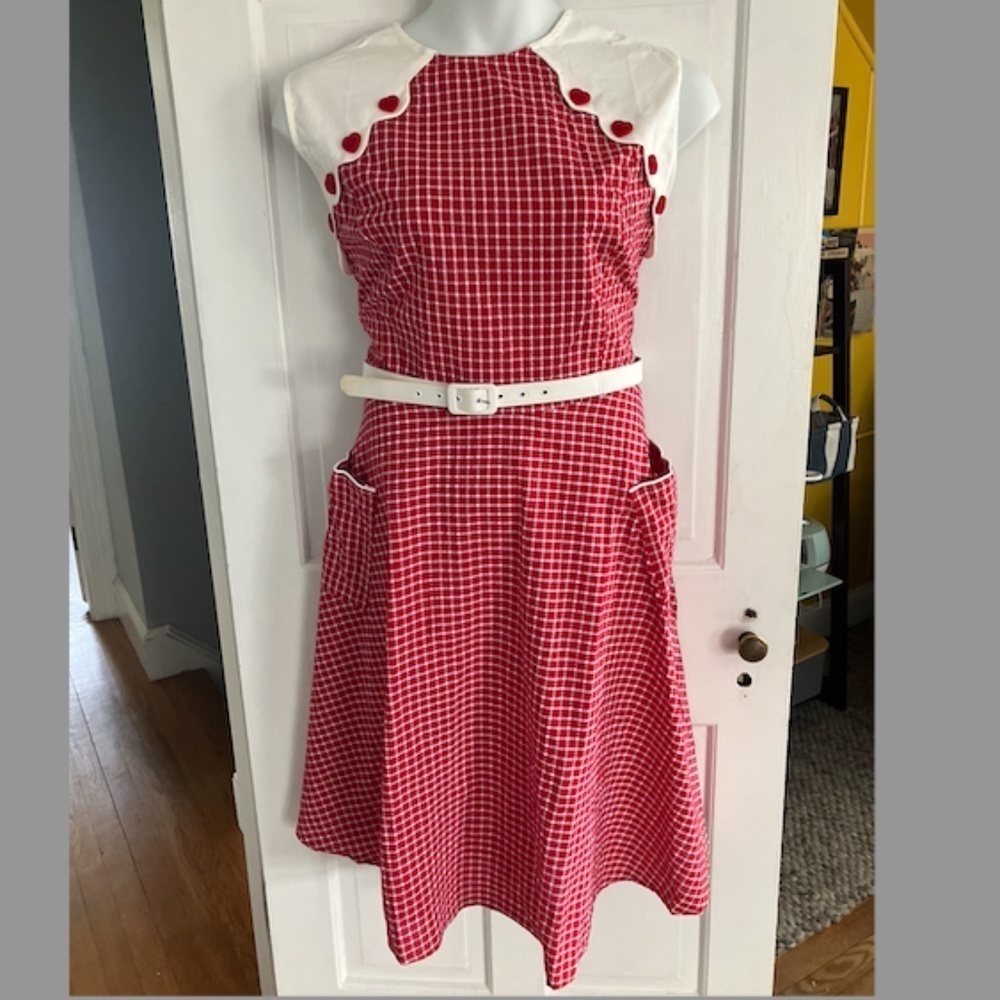 UNIQUE VINTAGE Red & White Gingham Fit & Flare Swing Picnic Dress • size 3X/20 N - Picture 3 of 3